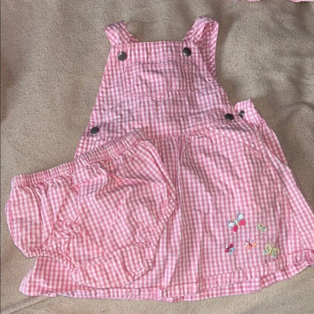 GAP Pink Gingham Kids Overalls Set